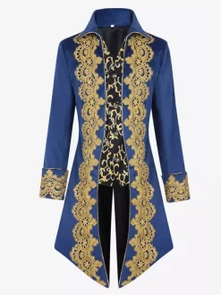 Black Men's Vintage Tailcoat Steampunk Embroidery Long Sleeves Retro Coat