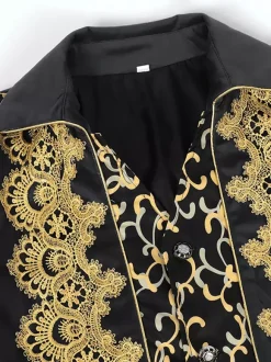 Black Men's Vintage Tailcoat Steampunk Embroidery Long Sleeves Retro Coat