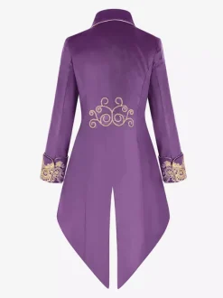 Black Men's Vintage Tailcoat Steampunk Embroidery Long Sleeves Retro Coat