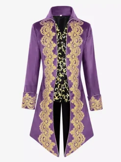 Black Men's Vintage Tailcoat Steampunk Embroidery Long Sleeves Retro Coat