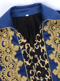 Black Men's Vintage Tailcoat Steampunk Embroidery Long Sleeves Retro Coat
