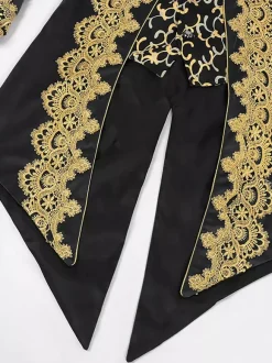 Black Men's Vintage Tailcoat Steampunk Embroidery Long Sleeves Retro Coat
