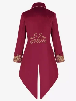 Black Men's Vintage Tailcoat Steampunk Embroidery Long Sleeves Retro Coat