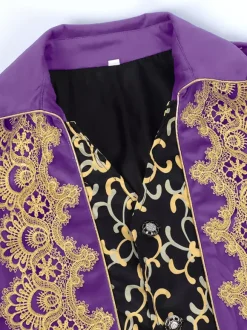 Black Men's Vintage Tailcoat Steampunk Embroidery Long Sleeves Retro Coat