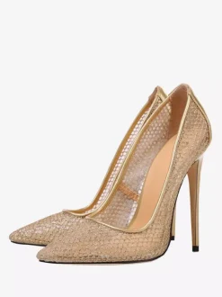 Black Mesh High Heels Pointed Toe Stiletto Heel Pumps