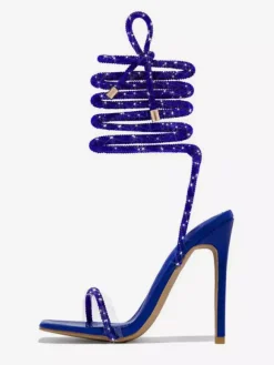 Black Party Shoes Glitter Open Toe Lace Up High Heel Sandals Prom Shoes