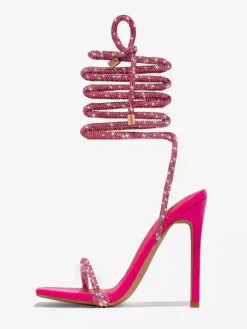 Black Party Shoes Glitter Open Toe Lace Up High Heel Sandals Prom Shoes