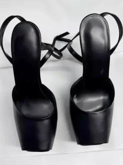 Black Platform Sandals Women's Peep Toe Ankle Strap Party Shoes