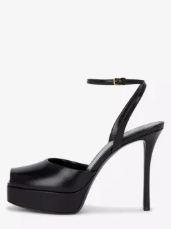 Black Platform Sandals Women's Peep Toe Ankle Strap Party Shoes