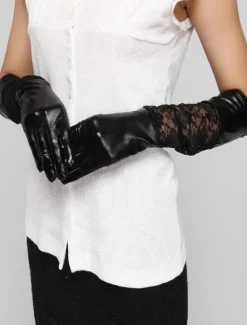 Black PU Leather Fingertips Long Women's Gloves For Fall Winter