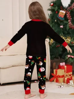 Black Red Family Christmas Pajamas With Candy Cane And Santa Print 2026