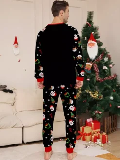 Black Red Family Christmas Pajamas With Candy Cane And Santa Print 2026