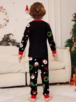 Black Red Family Christmas Pajamas With Candy Cane And Santa Print 2026