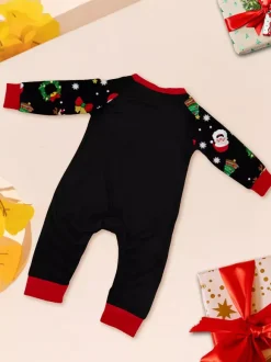 Black Red Family Christmas Pajamas With Candy Cane And Santa Print 2026
