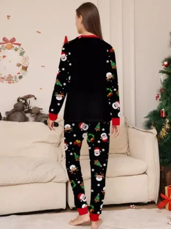 Black Red Family Christmas Pajamas With Candy Cane And Santa Print 2026
