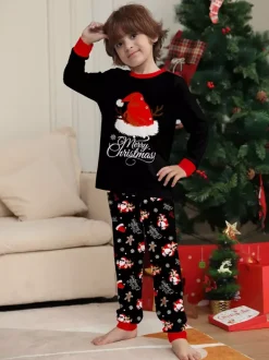 Black Red Santa Hat Gingerbread Print Family Christmas Pajamas 2026