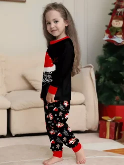 Black Red Santa Hat Gingerbread Print Family Christmas Pajamas 2026