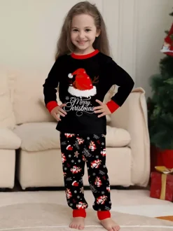 Black Red Santa Hat Gingerbread Print Family Christmas Pajamas 2026