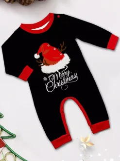 Black Red Santa Hat Gingerbread Print Family Christmas Pajamas 2026