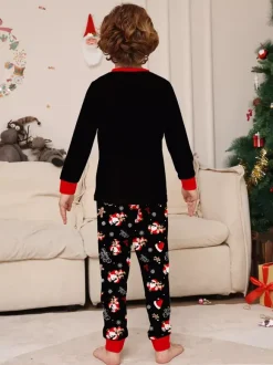 Black Red Santa Hat Gingerbread Print Family Christmas Pajamas 2026