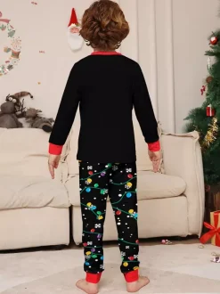 Black Red Santa Lights Print Family Christmas Pajamas Holiday Set 2026