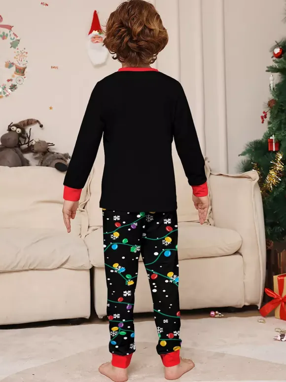 Black Red Santa Lights Print Family Christmas Pajamas Holiday Set 2026
