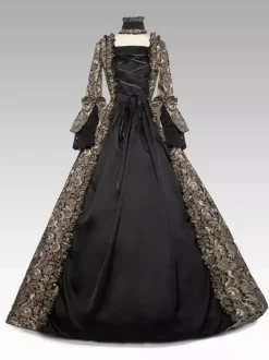 Black Retro Costumes Bows Lace Polyester Marie Antoinette Costume Dress Renaissance Clothing