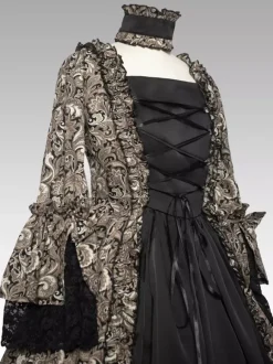 Black Retro Costumes Bows Lace Polyester Marie Antoinette Costume Dress Renaissance Clothing