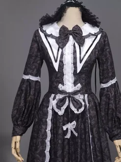Black Retro Costumes Bows Marie Antoinette Costume Polyester Jacquard Hat Women's Retro Set 18th Century Costume