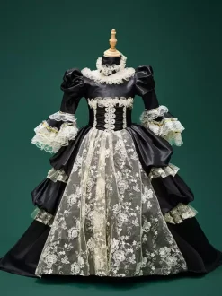 Black Retro Costumes Lace Polyester Choker Girl's Retro Tunic Marie Antoinette Costume Party Prom Dress