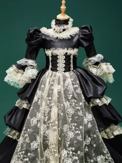 Black Retro Costumes Lace Polyester Choker Girl's Retro Tunic Marie Antoinette Costume Party Prom Dress