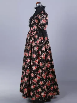 Black Retro Costumes Lace Polyester Floral Print Dress Marie Antoinette Costume Women's Retro Set 18th Century Costume