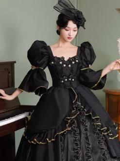 Black Retro Costumes Ruffles Polyester Marie Antoinette Costume Dress Women's Retro 18th Century Costume