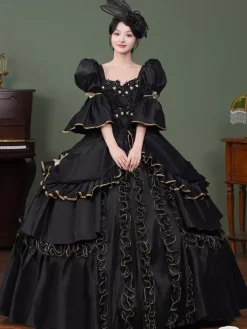 Black Retro Costumes Ruffles Polyester Marie Antoinette Costume Dress Women's Retro 18th Century Costume