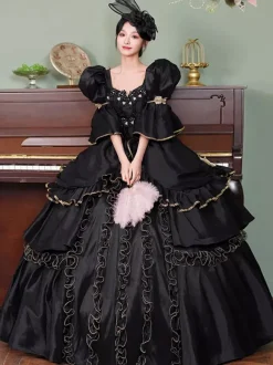 Black Retro Costumes Ruffles Polyester Marie Antoinette Costume Dress Women's Retro 18th Century Costume