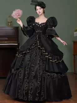 Black Retro Costumes Ruffles Polyester Marie Antoinette Costume Dress Women's Retro 18th Century Costume
