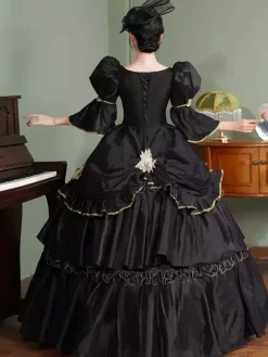 Black Retro Costumes Ruffles Polyester Marie Antoinette Costume Dress Women's Retro 18th Century Costume