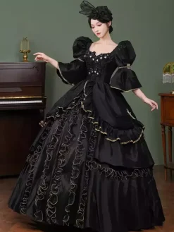 Black Retro Costumes Ruffles Polyester Marie Antoinette Costume Dress Women's Retro 18th Century Costume