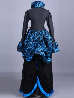 Black Retro Costumes Ruffles Polyester Floral Print Marie Antoinette Costume Top Women's Retro Set 18th Century Costume