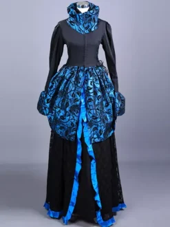 Black Retro Costumes Ruffles Polyester Floral Print Marie Antoinette Costume Top Women's Retro Set 18th Century Costume