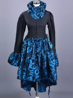Black Retro Costumes Ruffles Polyester Floral Print Marie Antoinette Costume Top Women's Retro Set 18th Century Costume