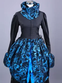 Black Retro Costumes Ruffles Polyester Floral Print Marie Antoinette Costume Top Women's Retro Set 18th Century Costume