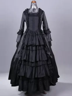 Black Retro Costumes Tiered Polyester Dress Women's Retro Marie Antoinette Costume Set Vintage Clothing