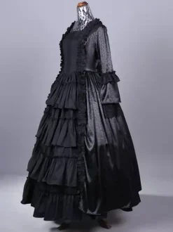 Black Retro Costumes Tiered Polyester Dress Women's Retro Marie Antoinette Costume Set Vintage Clothing