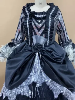 Black Retro Costumes Women's Floral Print Marie Antoinette Costume Ruffles Lace Polyester Set Dress Hat Retro 18th Century Costume Burgundy