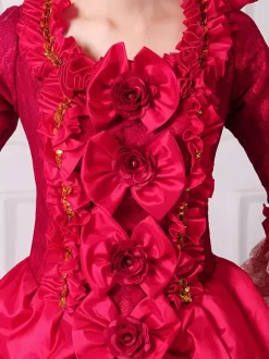 Black Retro Costumes Women's Floral Print Marie Antoinette Costume Ruffles Lace Polyester Set Dress Hat Retro 18th Century Costume Burgundy