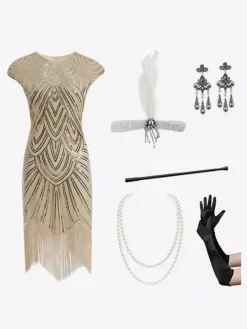 Black Retro Costumes Women's Fringe Sequins Polyester Set Accessory Dress Retro Marie Antoinette Costume Party Prom Dress Burgundy