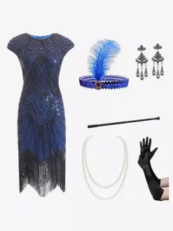 Black Retro Costumes Women's Fringe Sequins Polyester Set Accessory Dress Retro Marie Antoinette Costume Party Prom Dress Burgundy