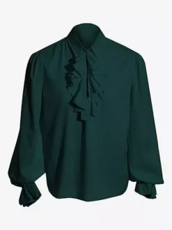 Black Retro Steampunk Shirt Cascading Ruffles Long Sleeves Vintage Blouses
