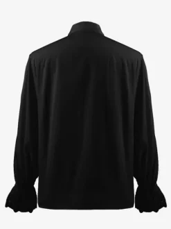 Black Retro Steampunk Shirt Cascading Ruffles Long Sleeves Vintage Blouses